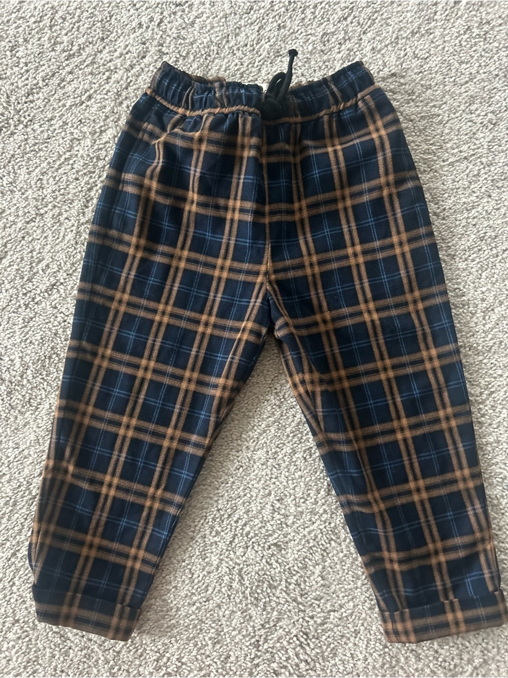 Kids Plaid Jogger Pants - Navy and Brown
